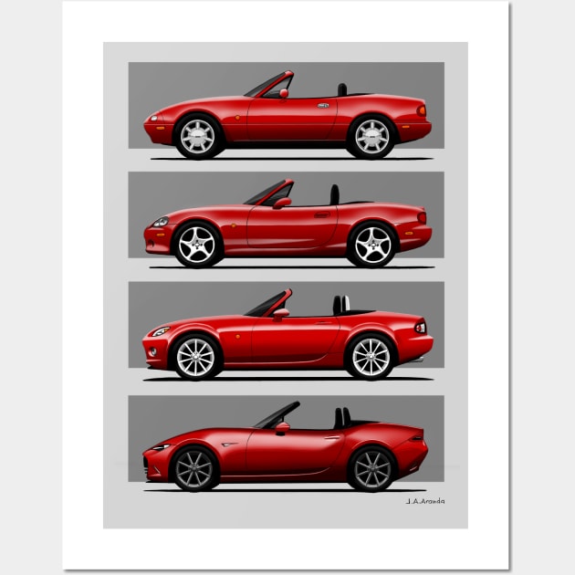 The four generations of the classic roadster convertible sports car Wall Art by jaagdesign